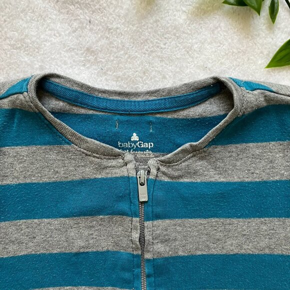 Baby GAP Romper 6-12M | Teal & Grey Striped Cotton Short Sleeve Zip-Up GUC - Picture 2 of 16